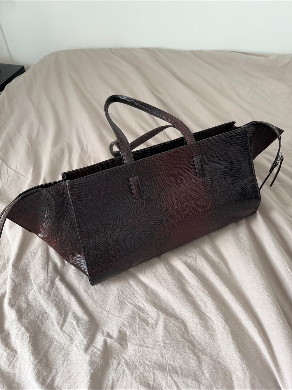 Classic Textured Leather Tote Bag in Dark Brown